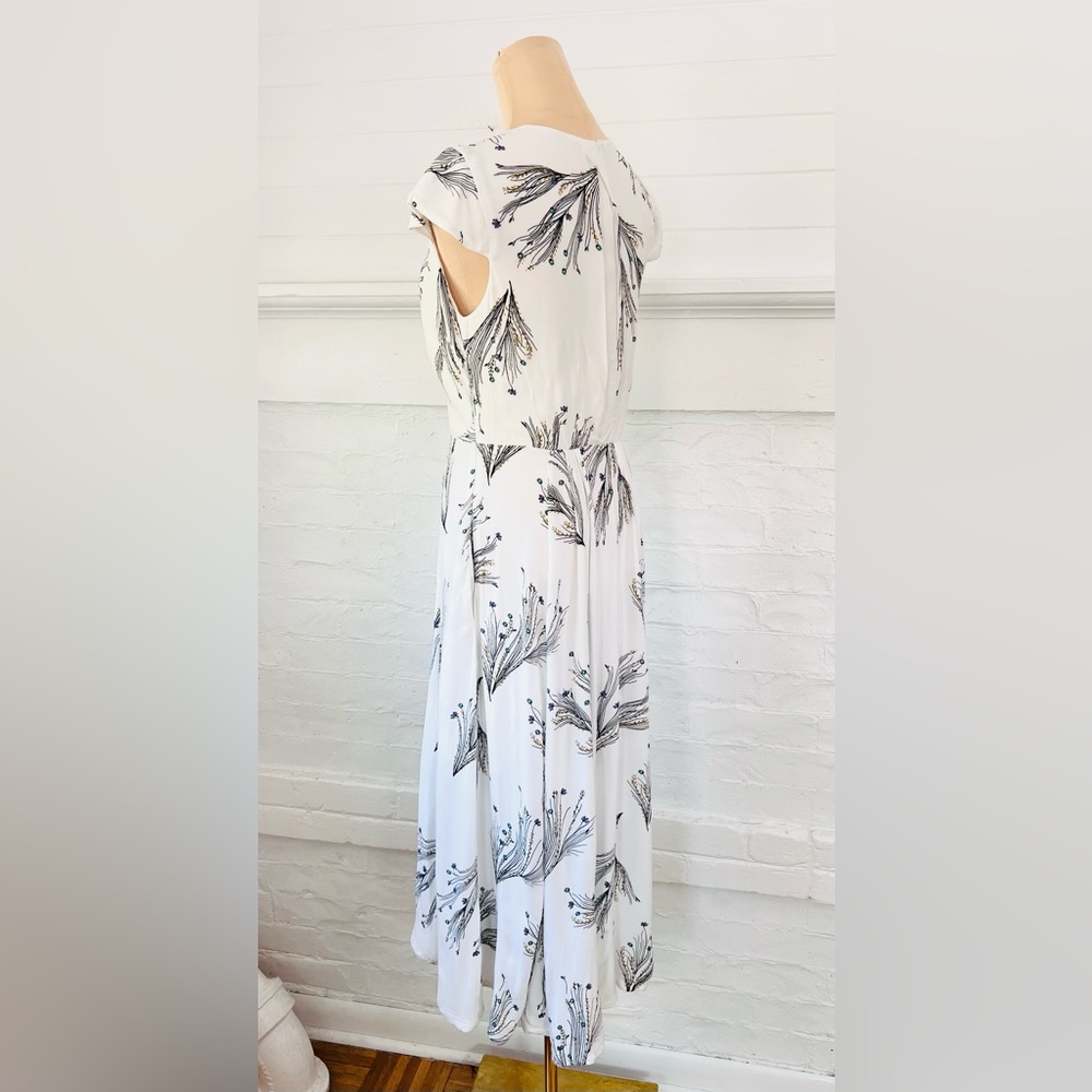 Free People Floral Retro Midi Dress Ivory Deep V Faux Wrap Cap Sleeve - Picture 7 of 14